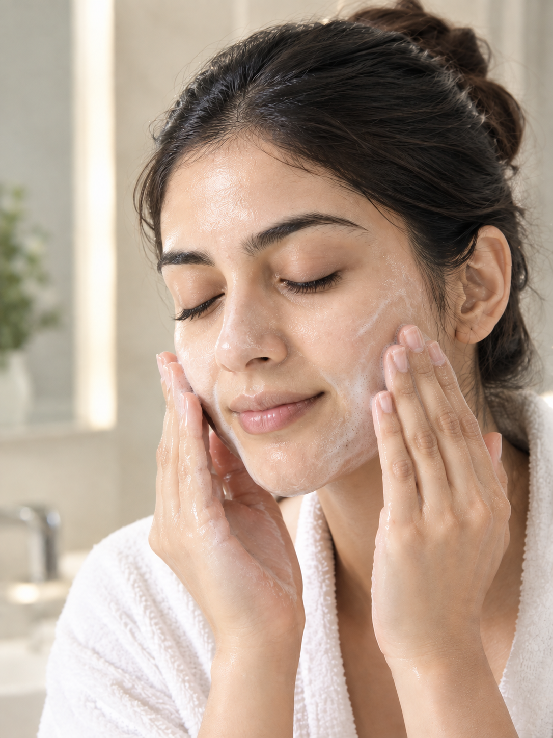 Gently massage the cleanser.