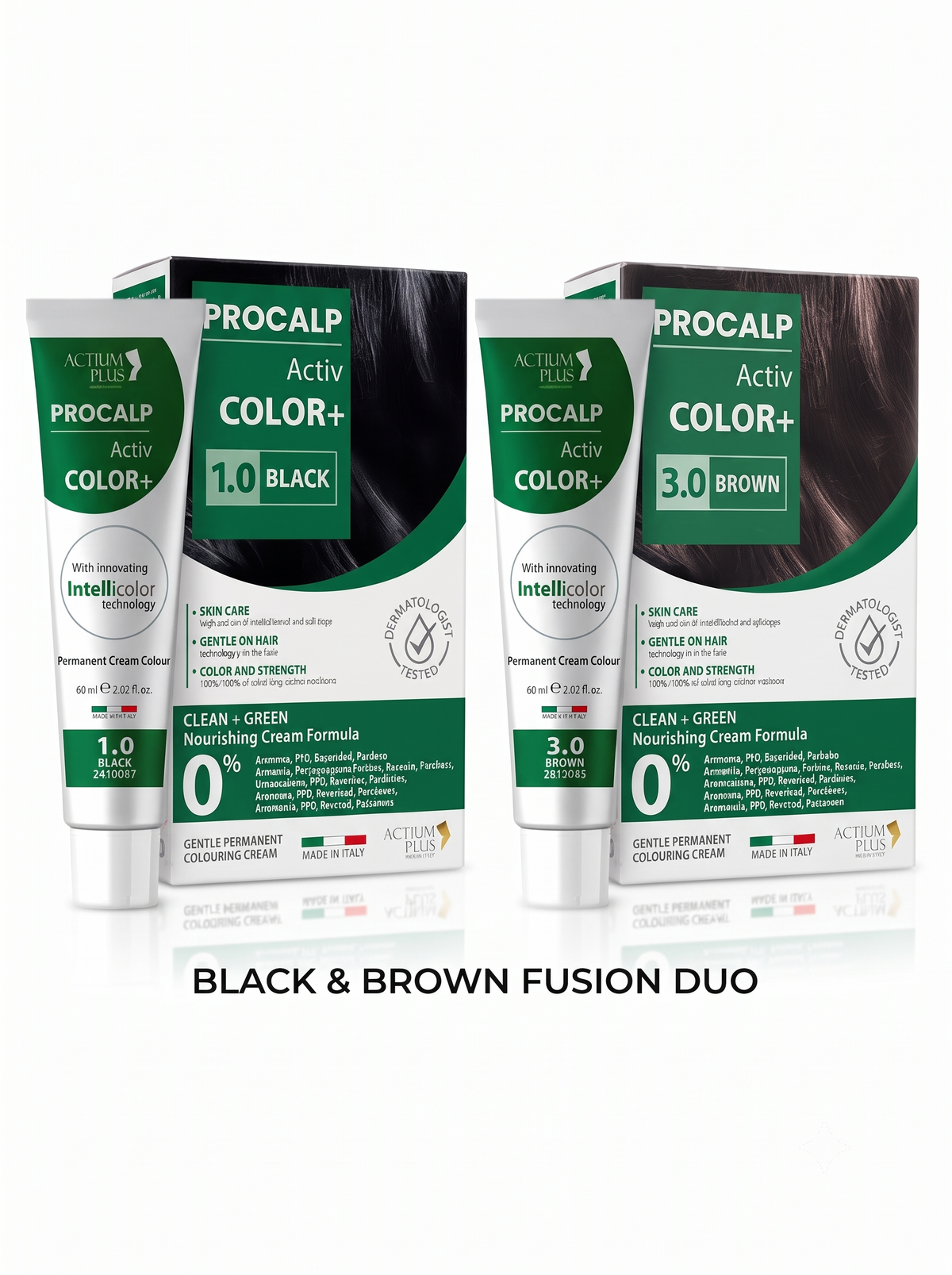 Actium Plus PROCALP Activ Color+ (Black 1.0 + Brown 3.0) Black & Brown Fusion Duo | 60ml × 2