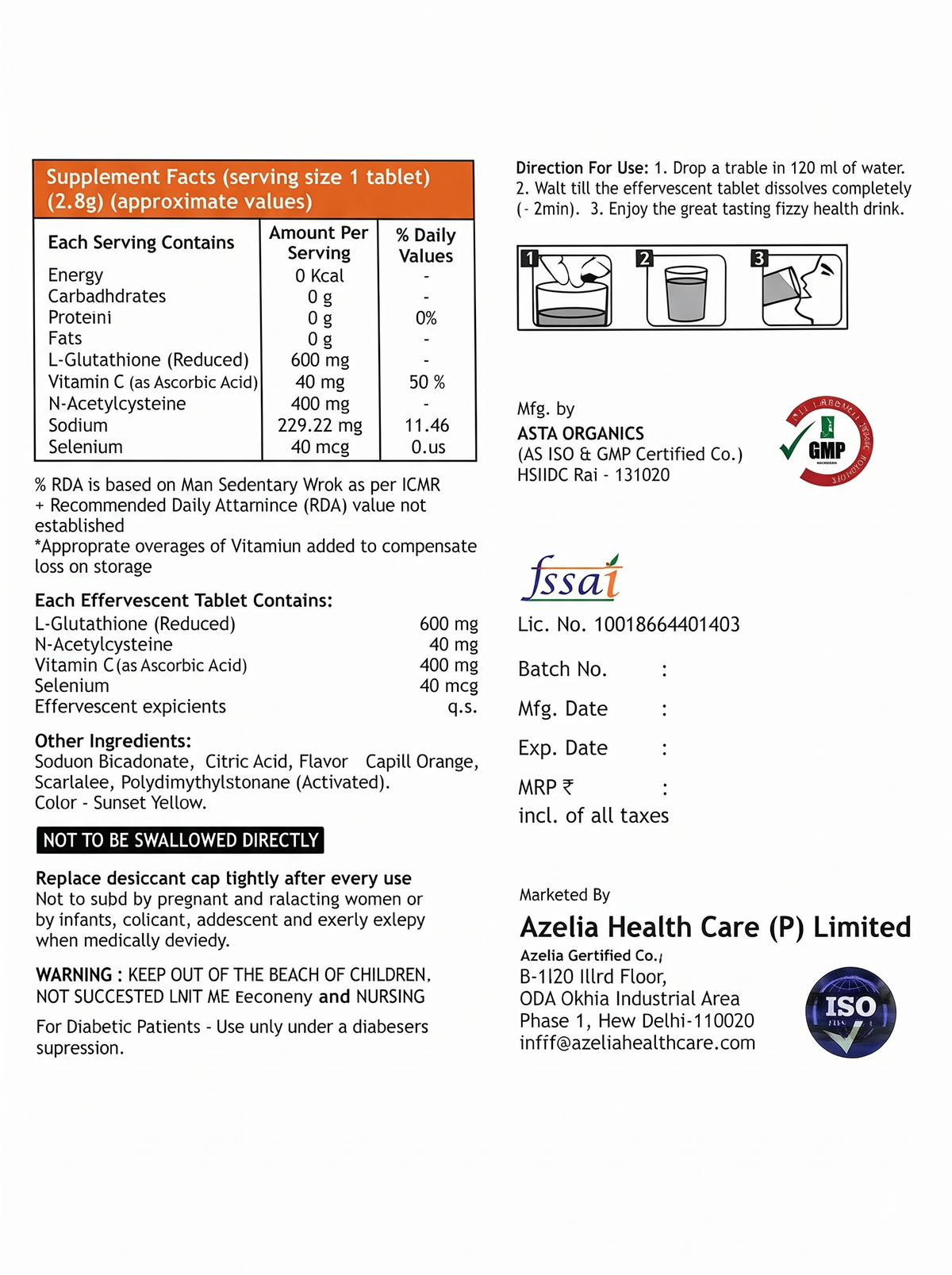 Pharmly Azelia I-Glo Glutathione & Vitamin C Effervescent Tablet - Orange Flavour