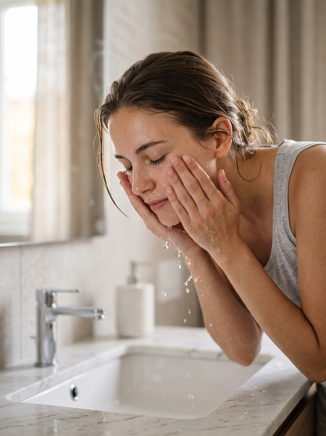 Wet your face with lukewarm water 