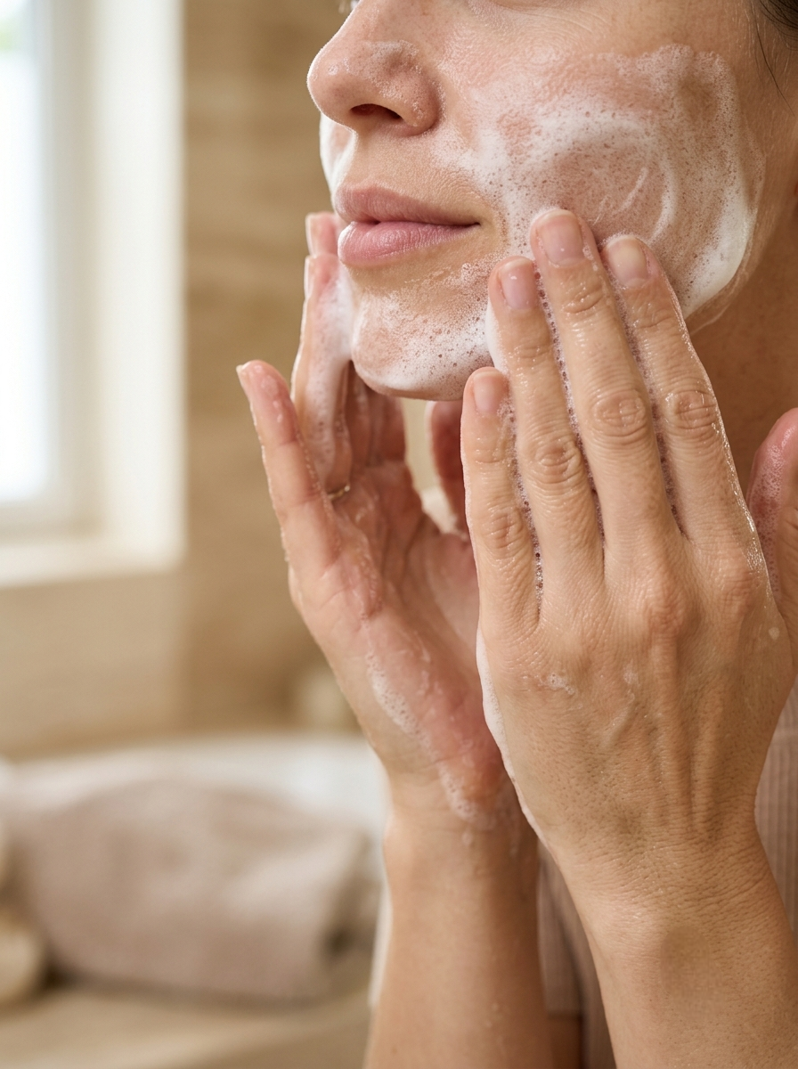 Massage the rich foam gently over your face and neck in circular motions