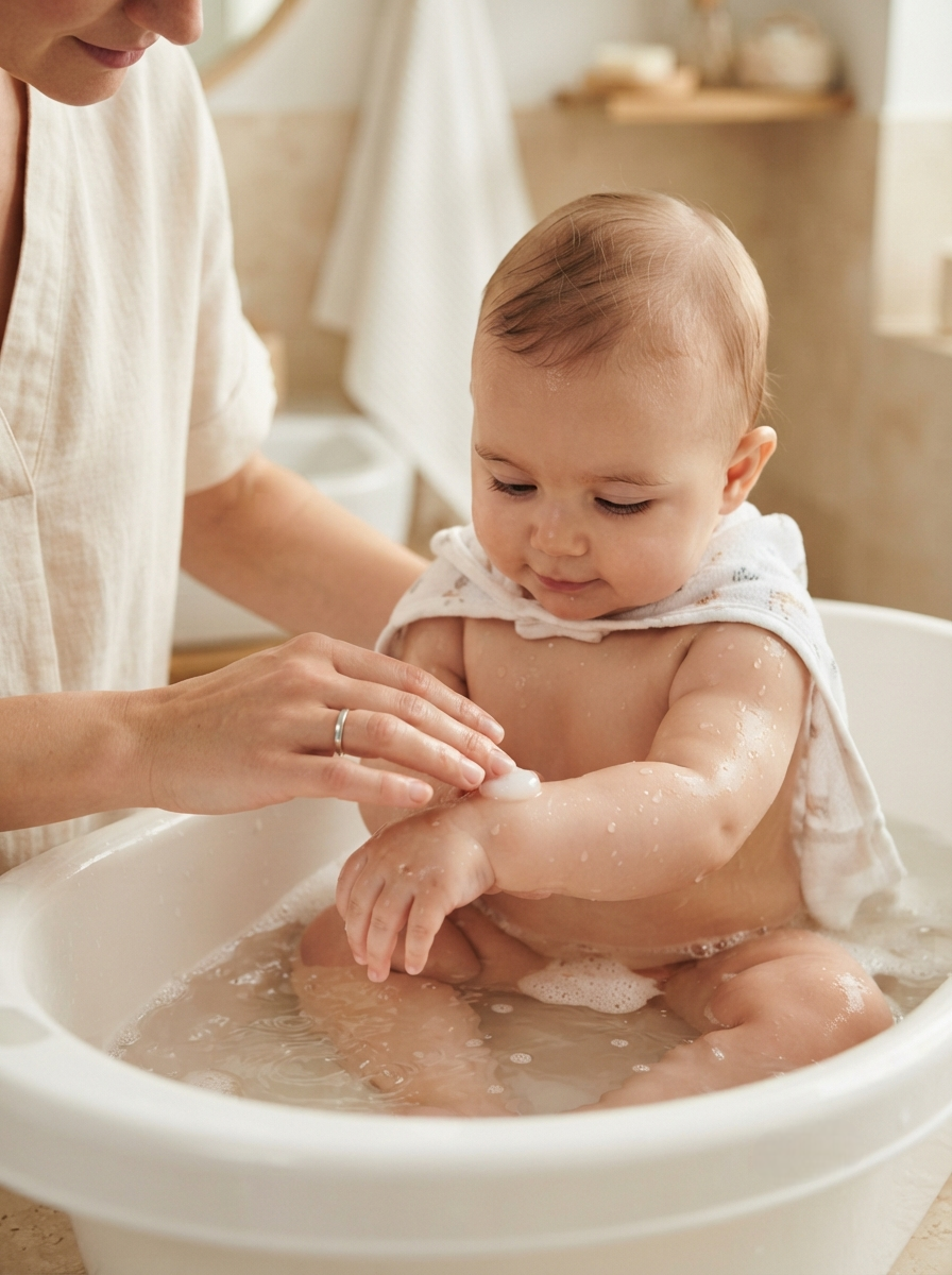 Apply a small amount to wet skin during bathing.