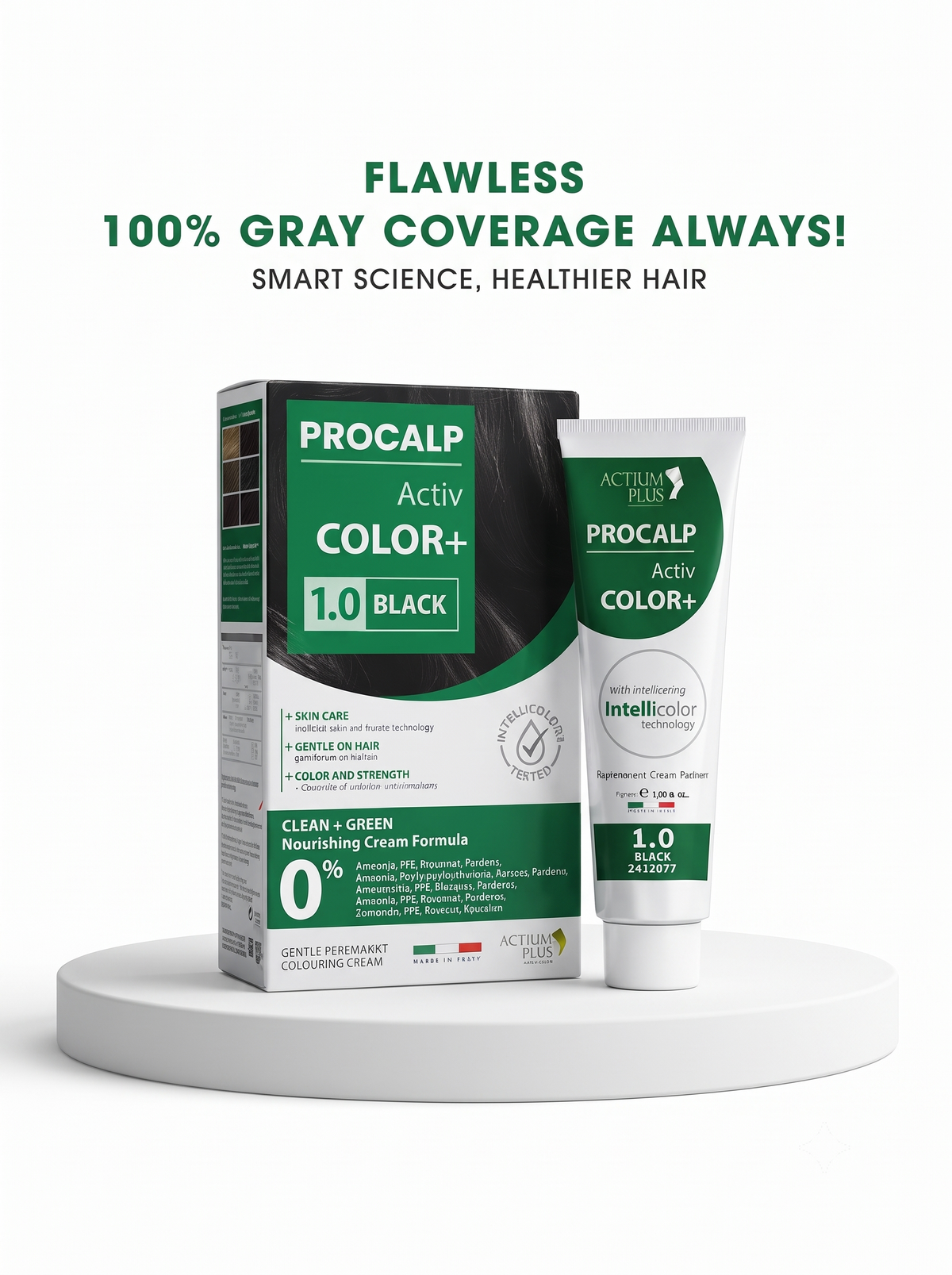 Actium Plus PROCALP Activ Color+ | (1.0-Black) |Permanent Hair Color| Dermatologist-tested Hair Color For Sensitive Scalp