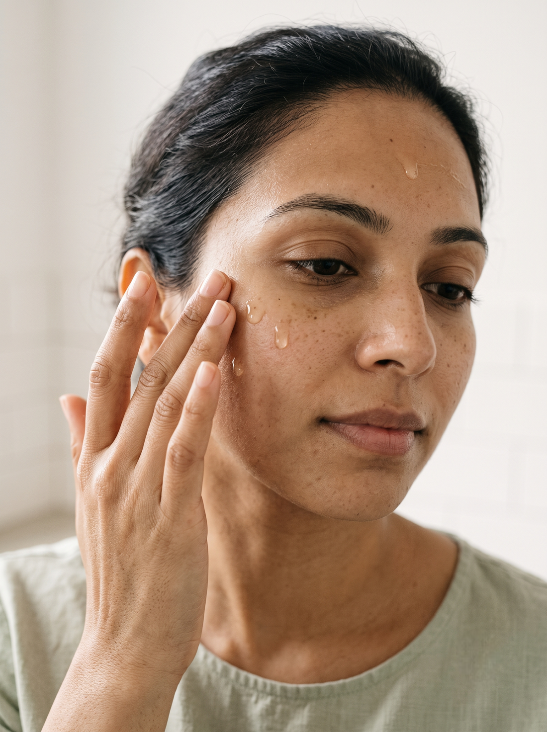 Apply a few drops of serum evenly over the face.