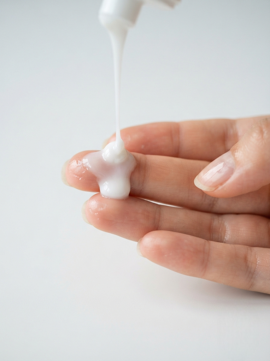 Squeeze a generous, coin-sized amount of the moisturizing invisible sunscreen cream onto your clean fingertips
