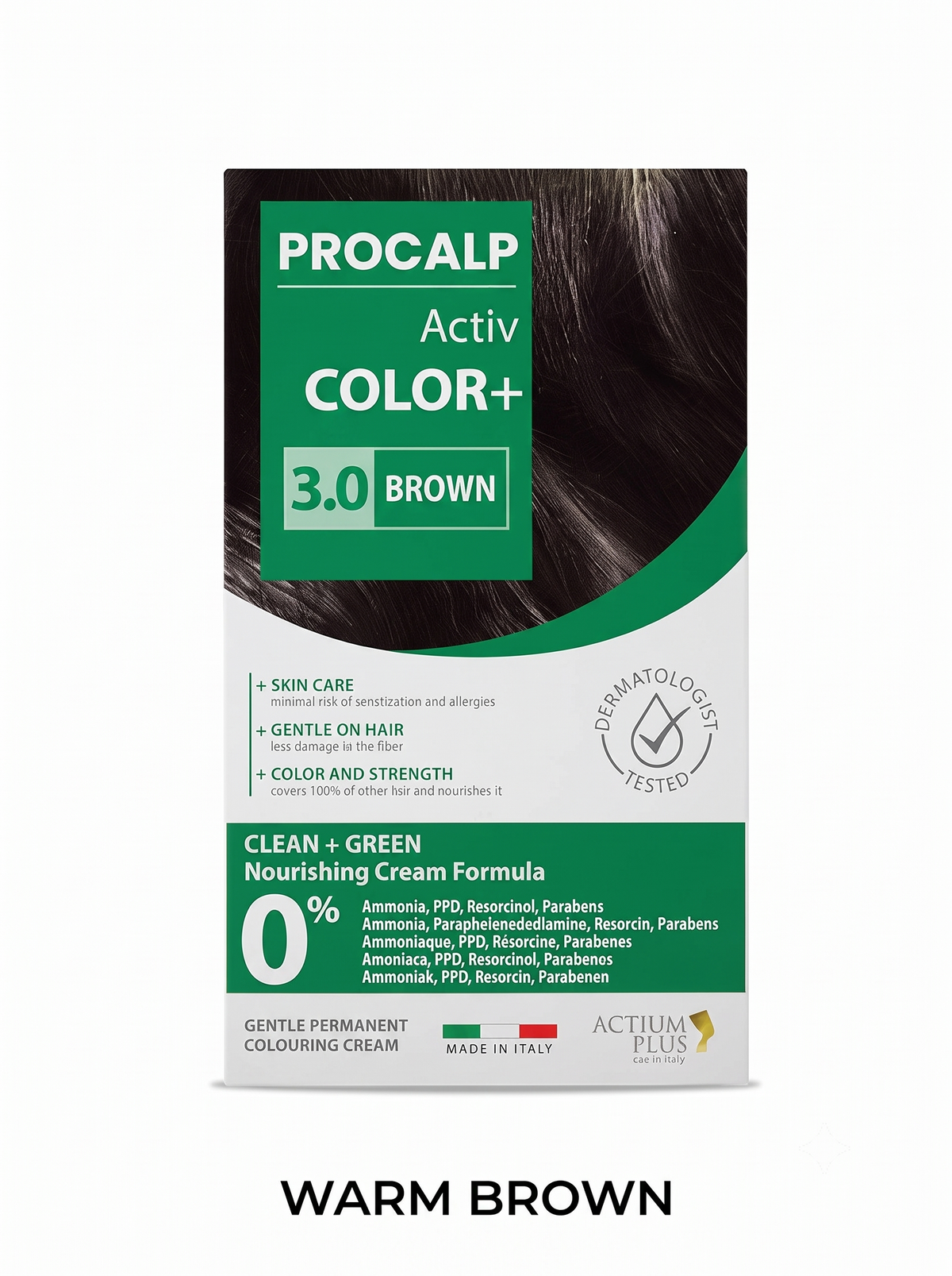 Actium Plus PROCALP Activ Color+ | (3.0-BROWN) | Long-lasting Permanent Hair Color | Dermatologist-tested | For Men/ Women | 60ml