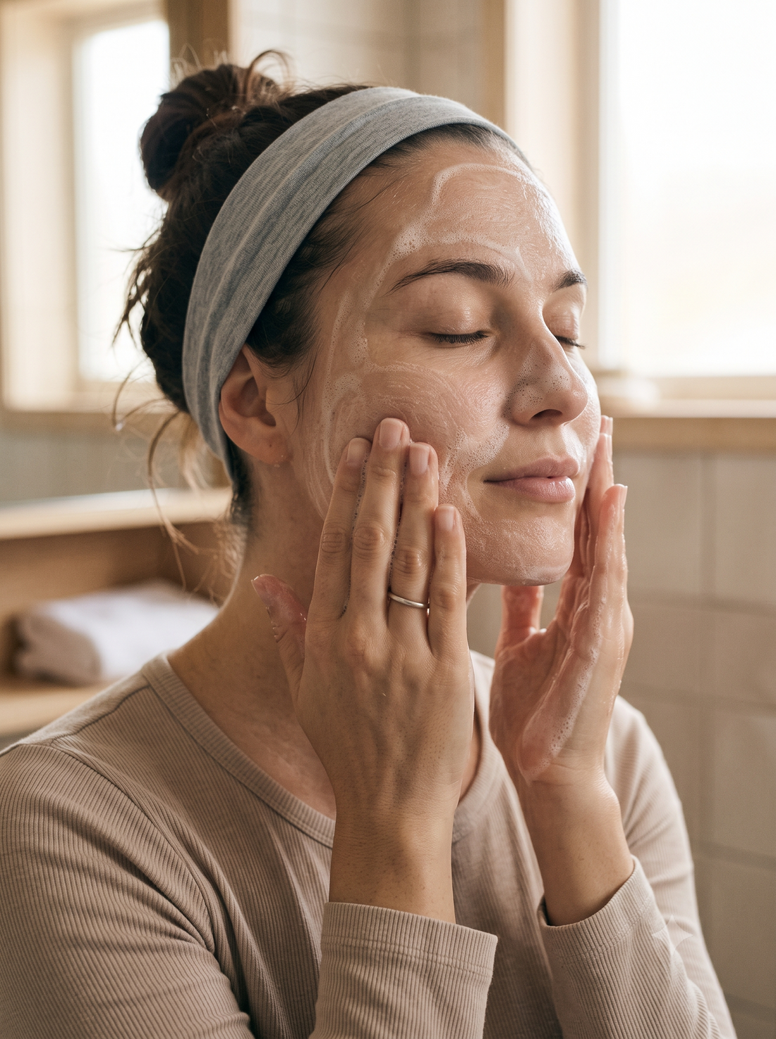 Wash your face with Seaclair Acne Control Foaming Cleanser and rinse thoroughly