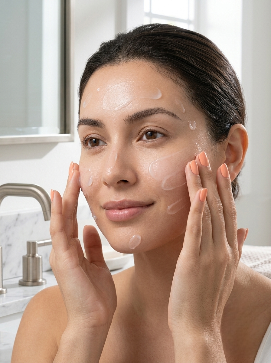 Press the nozzle firmly to spray an even layer across your face, neck, and exposed areas in a sweeping motionPress the nozzle firmly to spray an even layer across your face, neck, and exposed areas in a sweeping motion