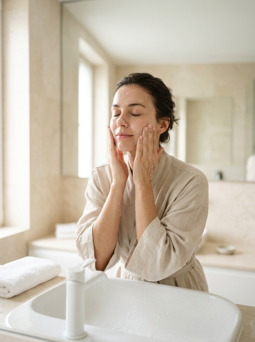 Gently cleanse your face to remove dirt, excess oil, impurities, and makeup. Pat the skin dry.