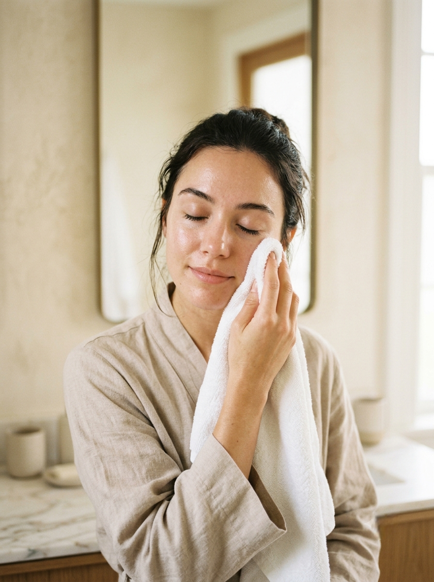 Wash your face with a gentle cleanser and pat dry with a clean towel