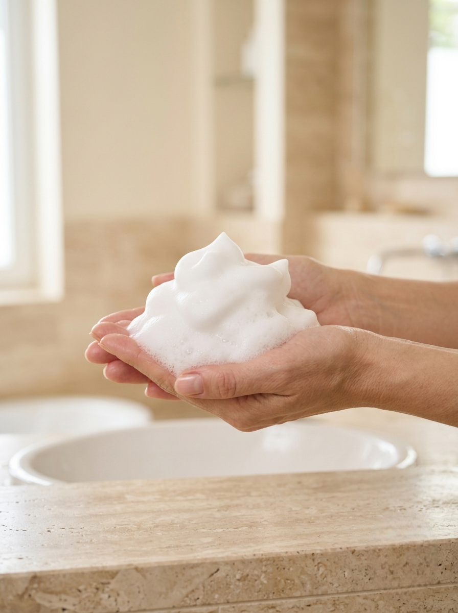 Pump 1-2 pumps of Yuderma HA Prime Foaming Cleanser into your hands