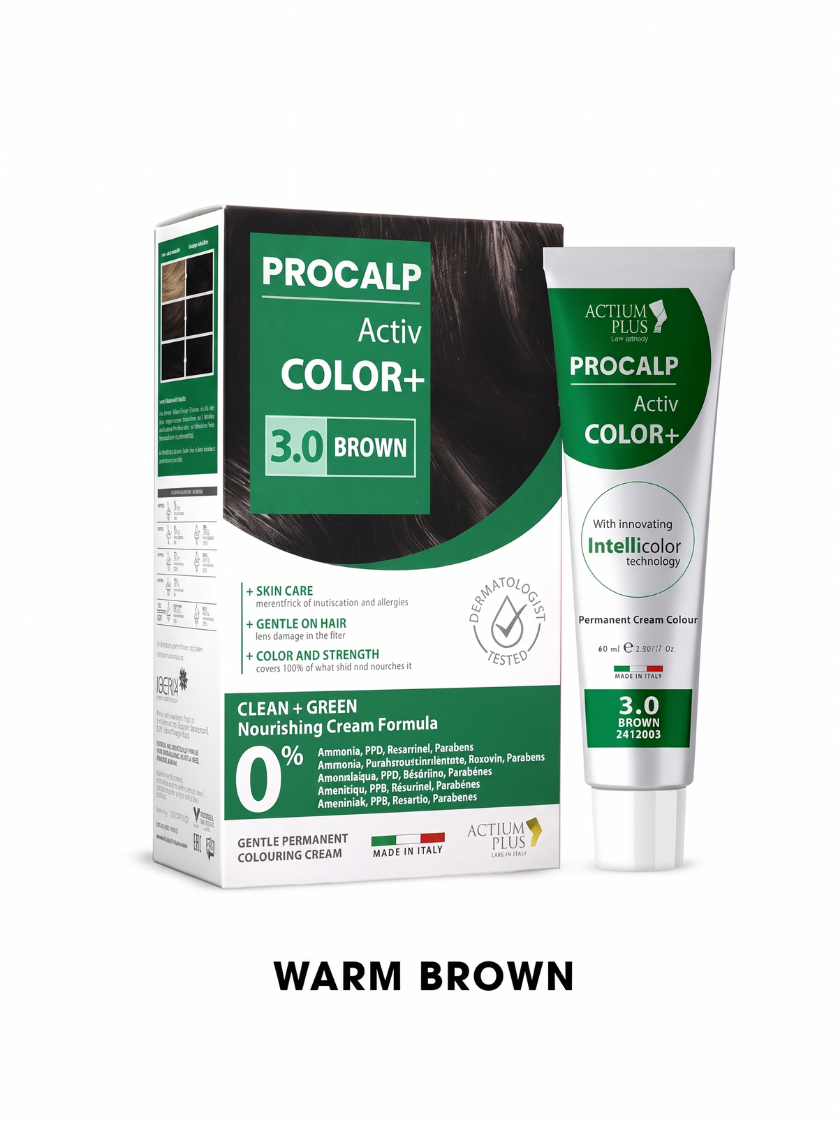 Actium Plus PROCALP Activ Color+ (3.0-Brown) Permanent Hair Color | 60ml