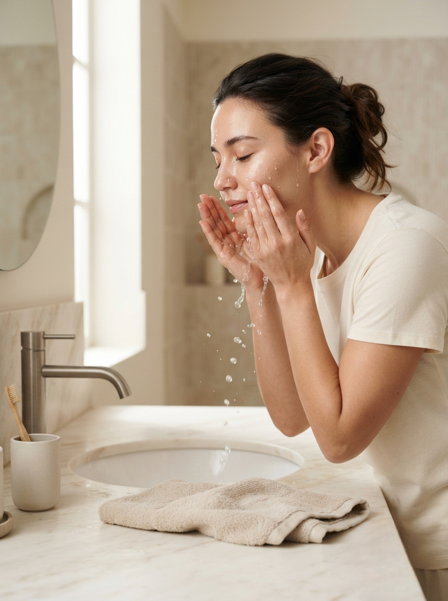 Wet the face or body with lukewarm water before applying the cleanser
