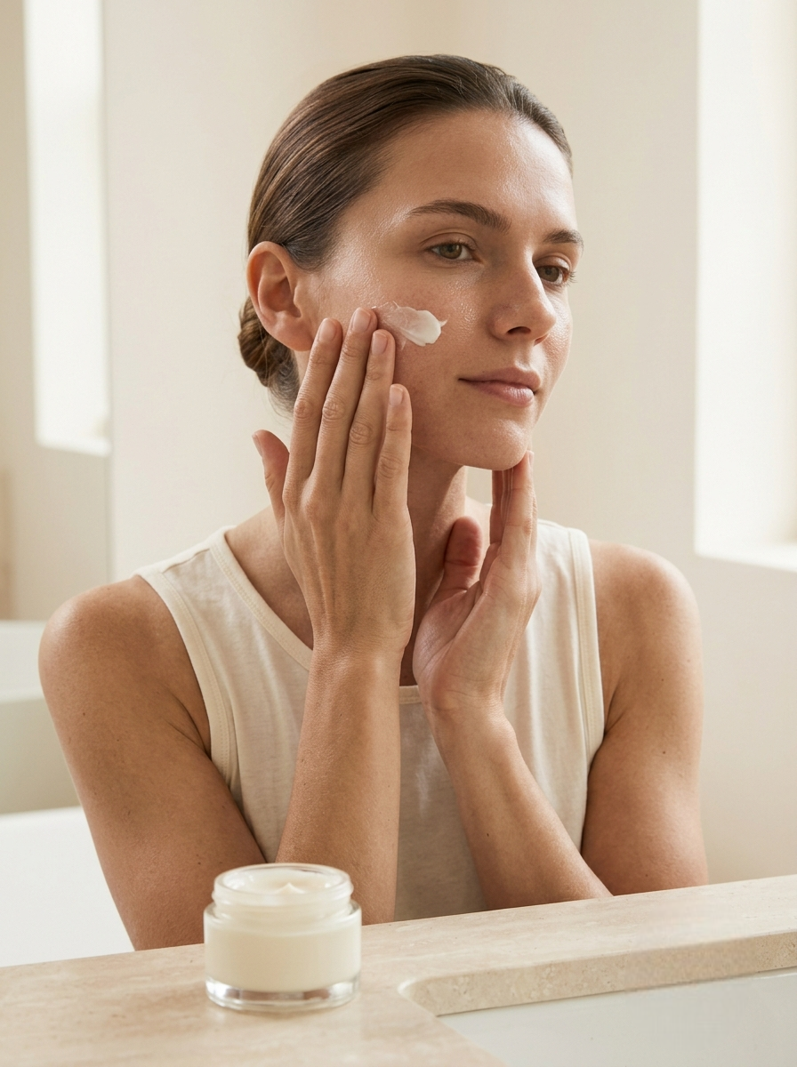 Apply cream in upward lifting motions to face and neck