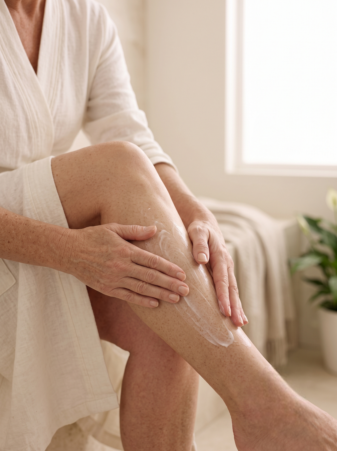 Massage the cream into the skin using slow, gentle movements