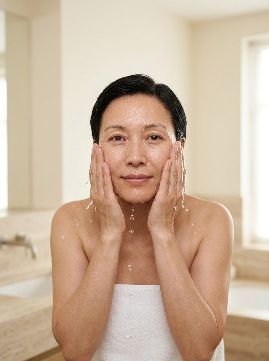 Gently wet your face and body with clean, lukewarm water before cleansing