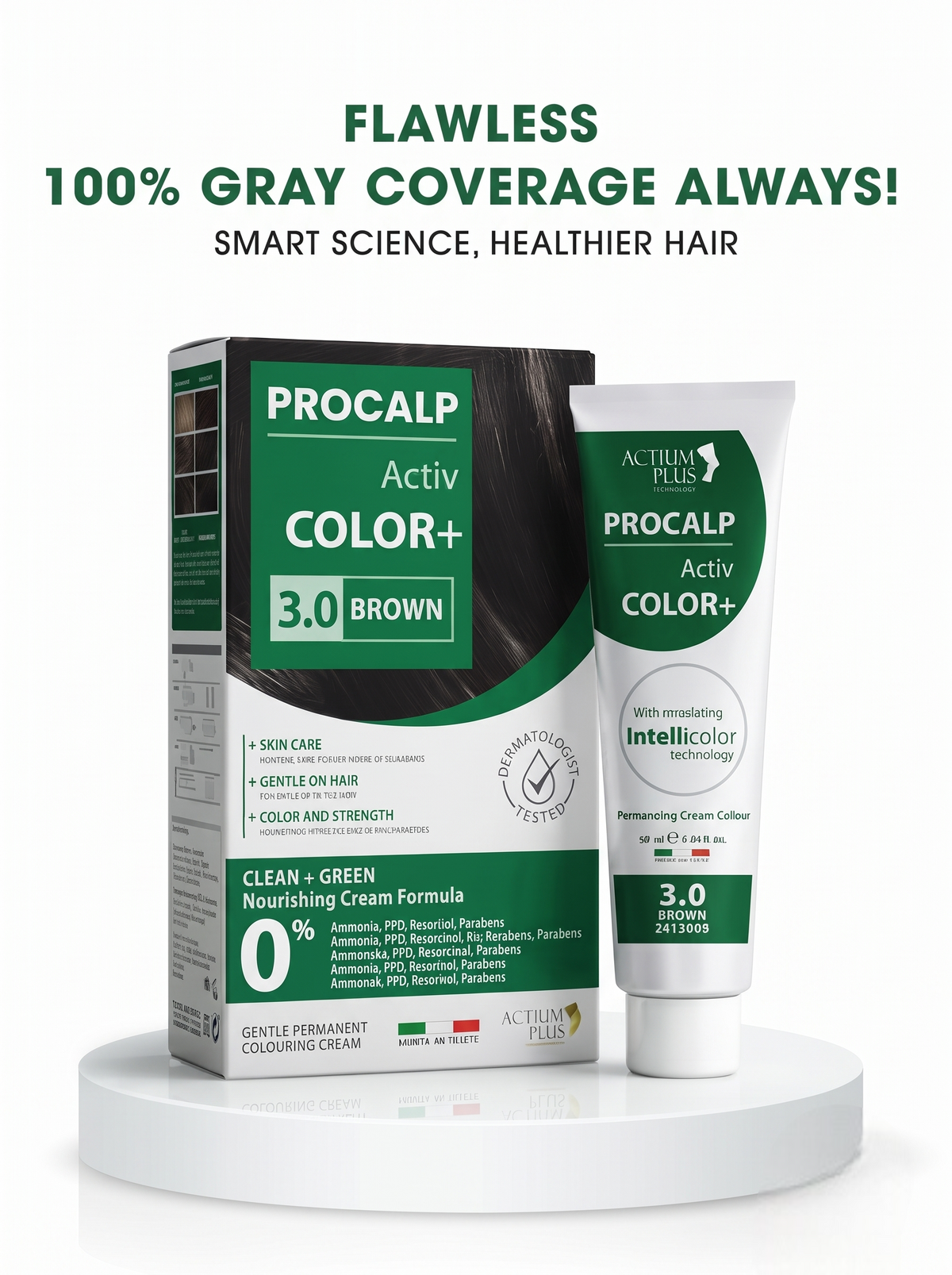 Actium Plus PROCALP Activ Color+ (3.0-Brown) Permanent Hair Color | 60ml
