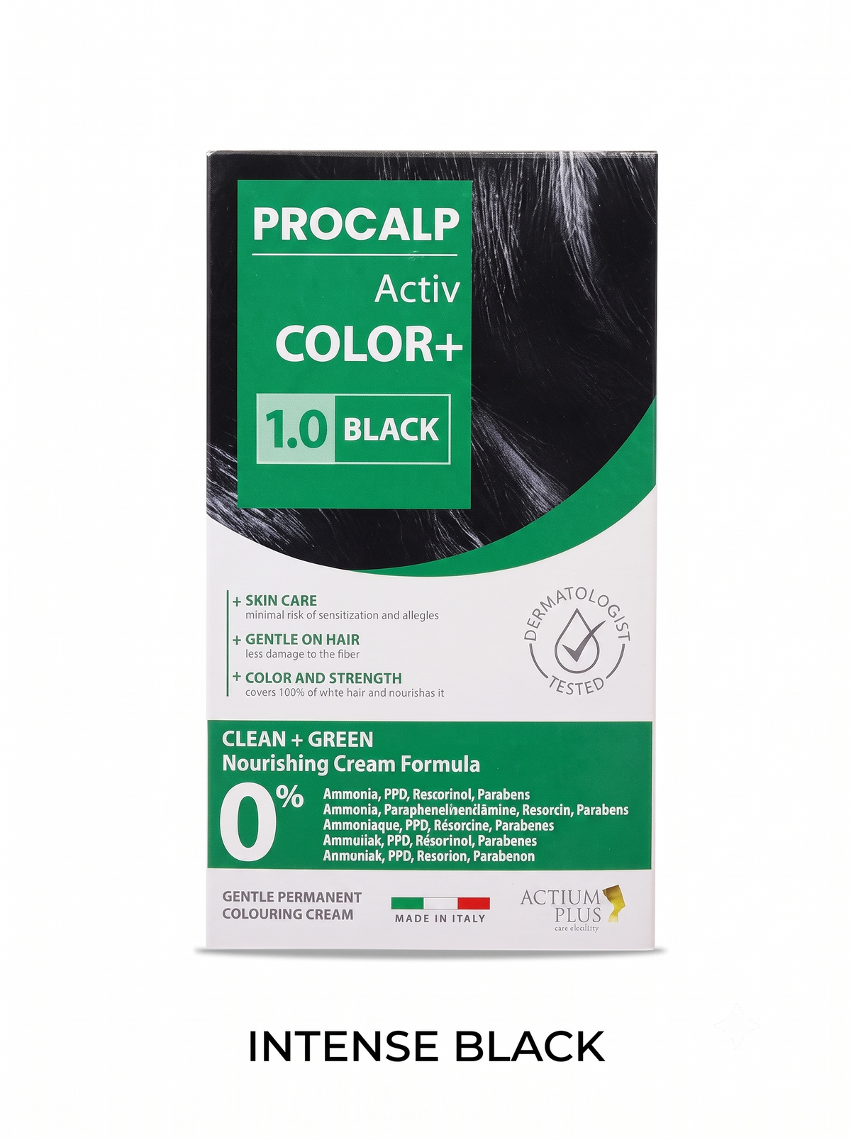 Actium Plus PROCALP Activ Color+ | (1.0-Black) |Permanent Hair Color| Dermatologist-tested Hair Color For Sensitive Scalp