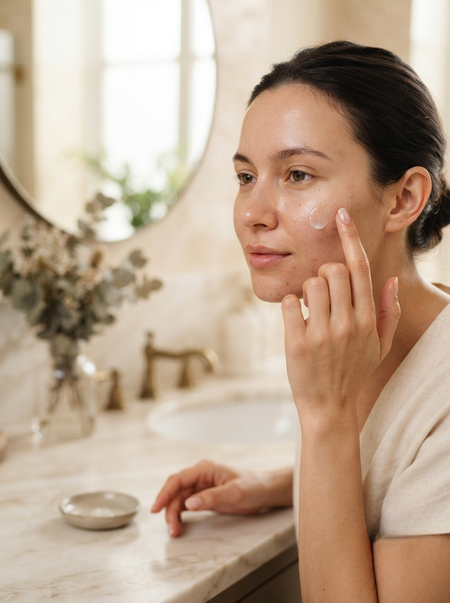 Apply to clean, completely dry facial skin, either over the entire face or on targeted areas