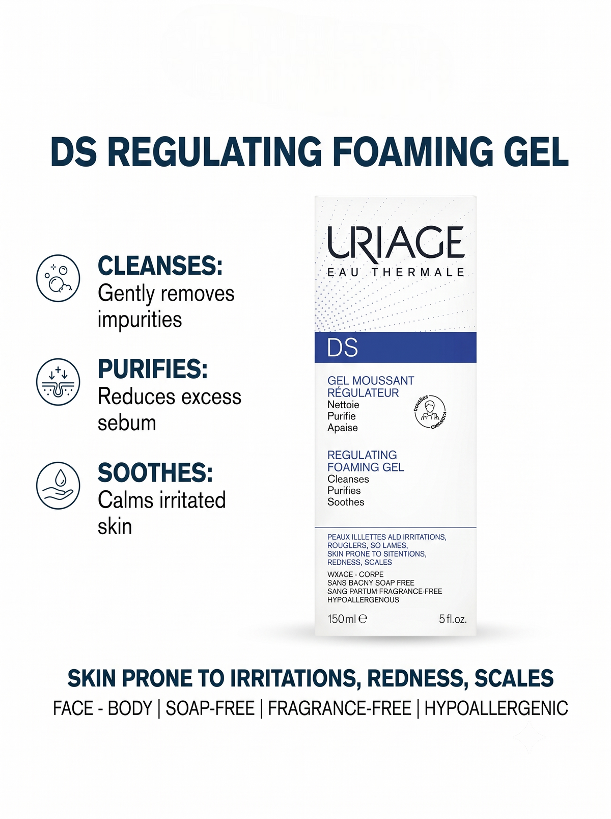 Uriage DS Regulating Foaming Gel For Irritation-Prone Skin