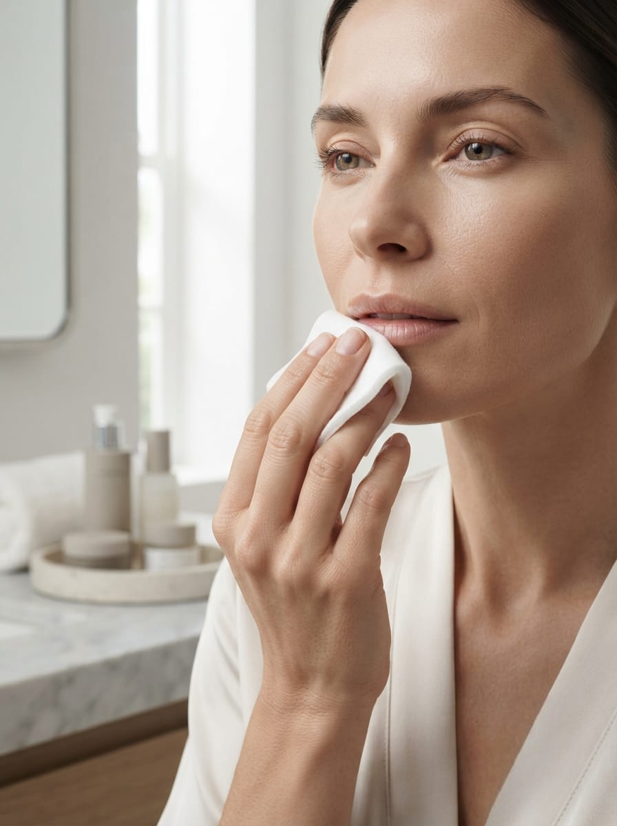 Gently clean the lips with water or a mild cleanser and pat dry without rubbing