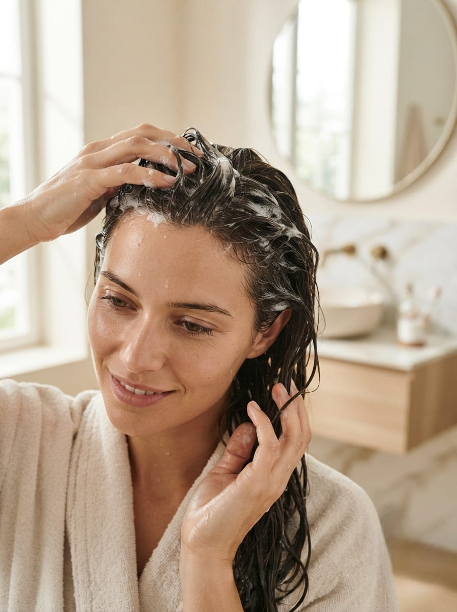 Apply an adequate amount to wet hair and scalp