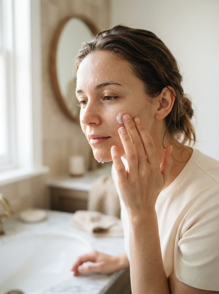 Apply the cleansing gel to damp facial skin
