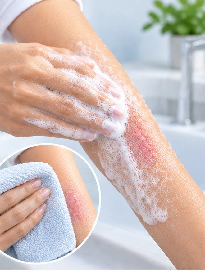 Cleanse the affected skin area thoroughly using a gentle cleanser and pat dry